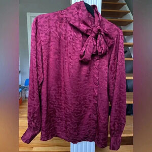 Vintage 1970 Yves Saint Laurent Rive Gauche| Red Silk Bow Blouse| 36